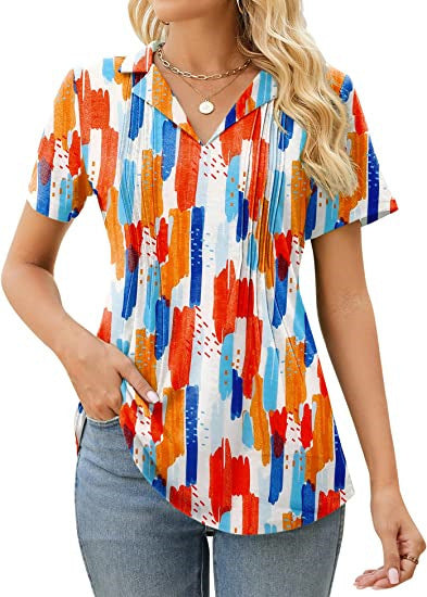 Camiseta informal de verano para mujer, con cuello en V y manga corta en blanco