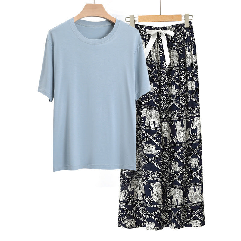 Conjunto de pijama informal de manga corta con top y pantalón para mujer