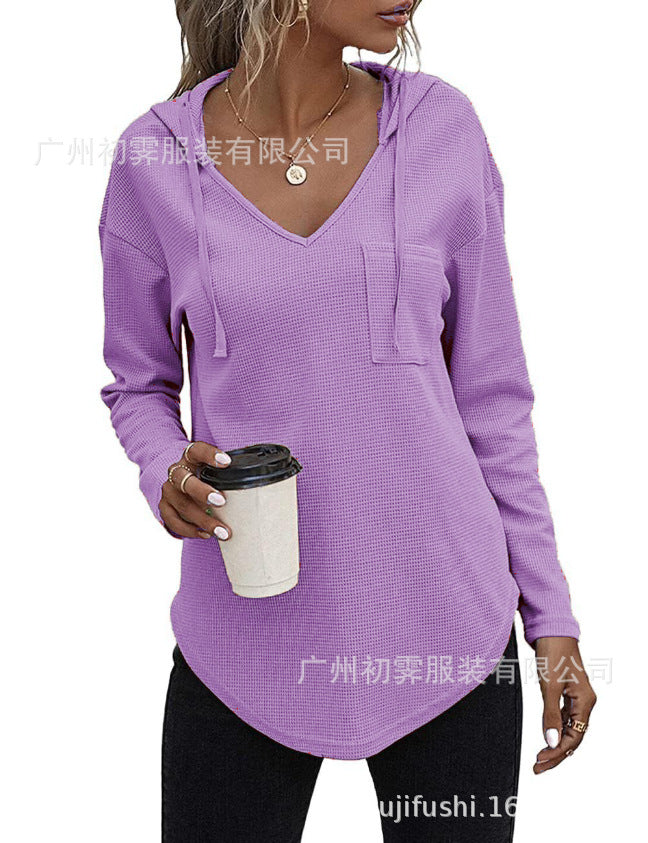 Women Fashion Casual V-Neck Drawstring Long Sleeve Hoodies