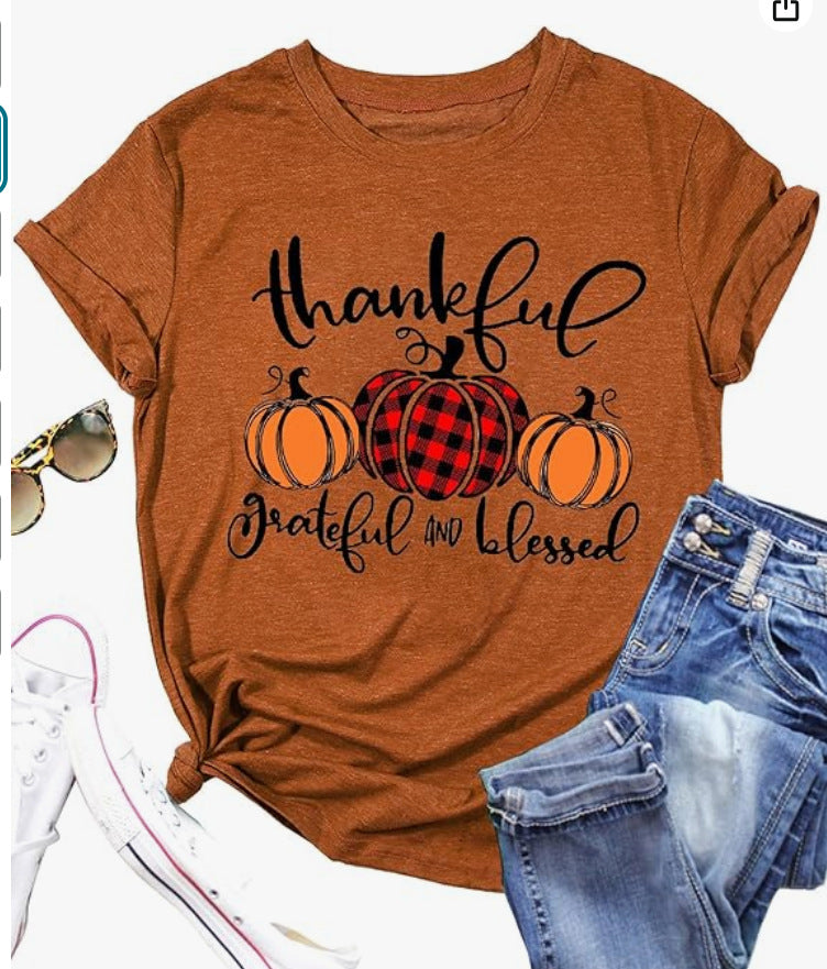 Camiseta informal de manga corta con cuello redondo y estampado de hojas de arce para mujer