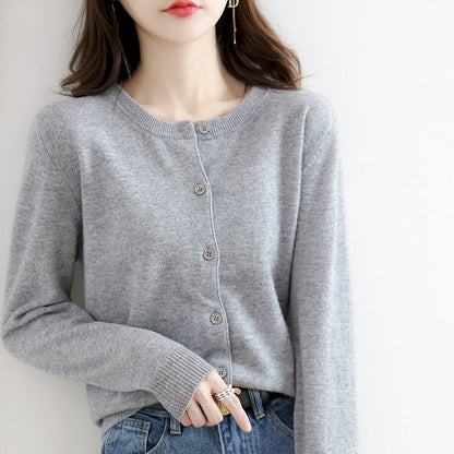 Women'S Elegant Office Chic Solid Color Rib-Knit Round Neck Long Sleeve Casual Knitted Sweater Coats