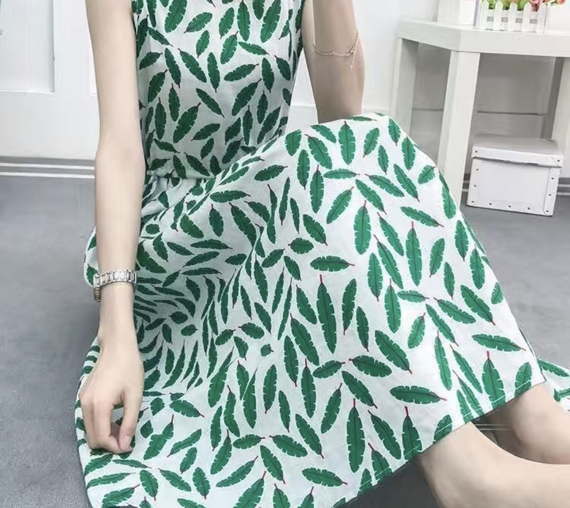 Women Fashion Casual Irregular Printing Sling Long Dress