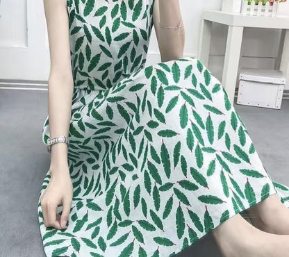 Women Fashion Casual Irregular Printing Sling Long Dress