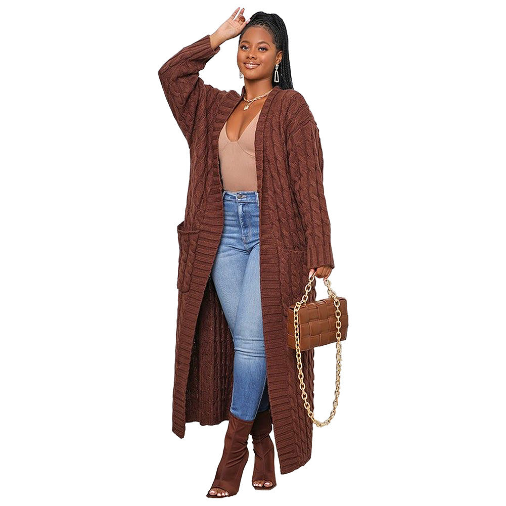 Women Winter Solid Color Long Sleeve Loose Casual Knitted Cardigan Over Coat