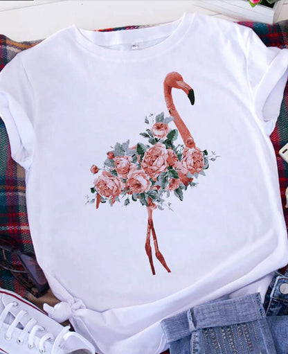 Camiseta informal de manga corta con estampado de corazón para mujer