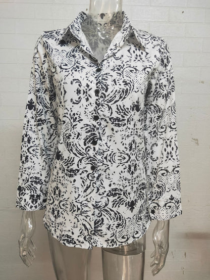 Camisa informal de manga larga con solapa y estampado de rayas de leopardo para mujer