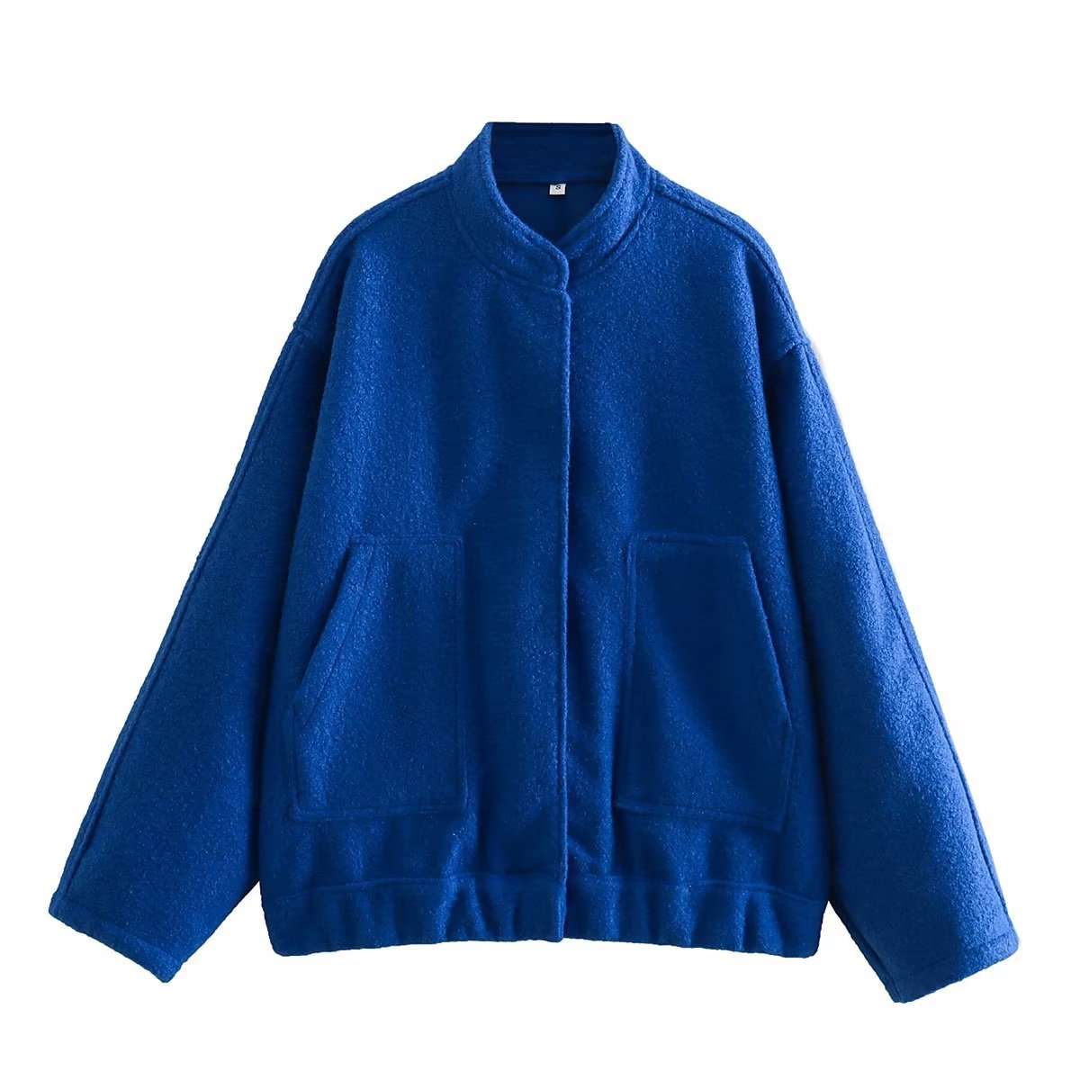 Chaqueta holgada informal de color liso con cuello alto para mujer