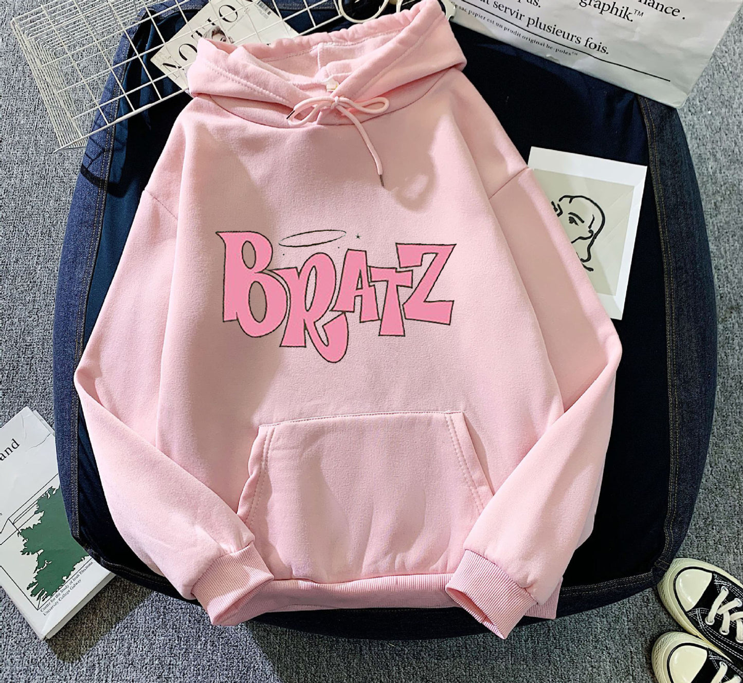 Sudadera con capucha de forro polar con estampado de letras para hombre y mujer, moda informal de otoño e invierno