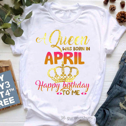 Camiseta informal de manga corta con letras de cumpleaños para mujer, talla grande