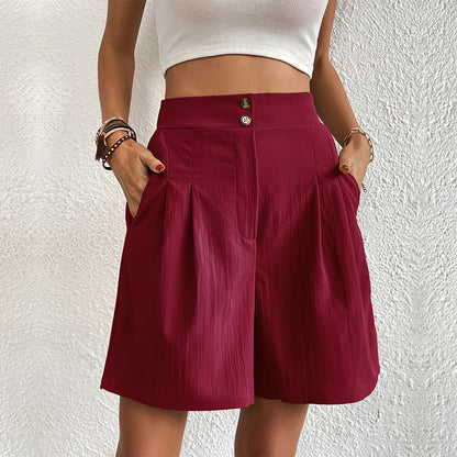 Pantalones cortos holgados de cintura alta de color liso informales de verano para mujer