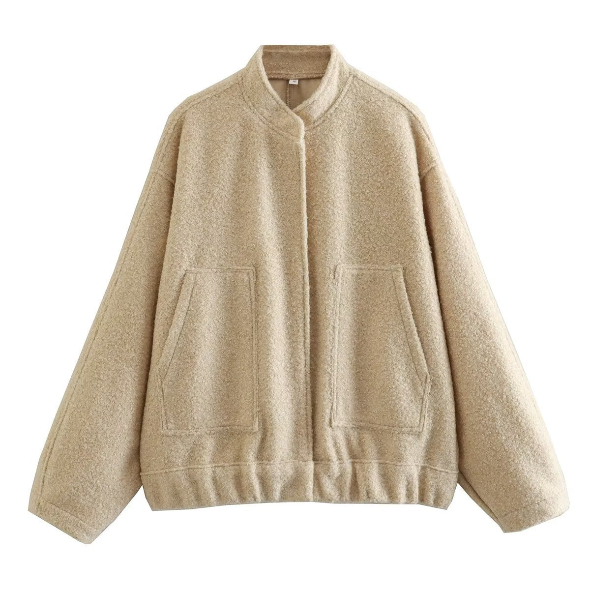 Chaqueta holgada informal de color liso con cuello alto para mujer