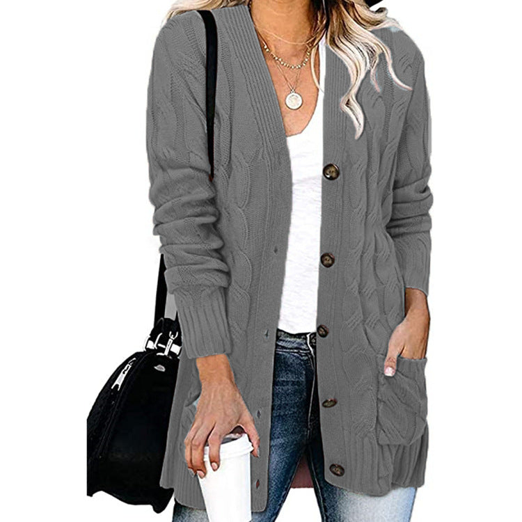 Autumn Winter Women Casual Single-Breasted Knitted Cardigan Jacket