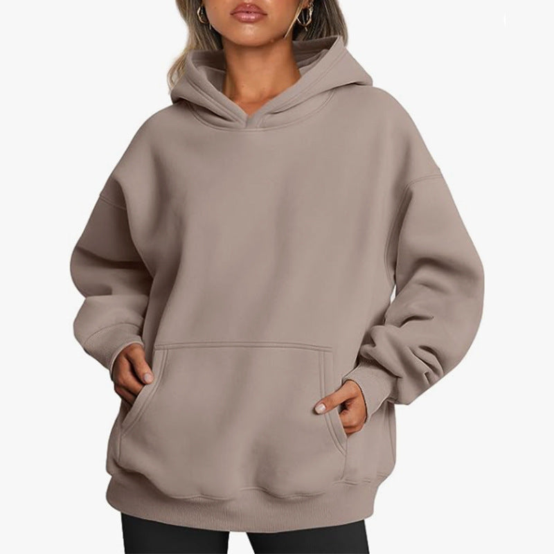 Autumn Winter Women Casual Loose Solid Color Long Sleeve Pocket Blank Hoodies