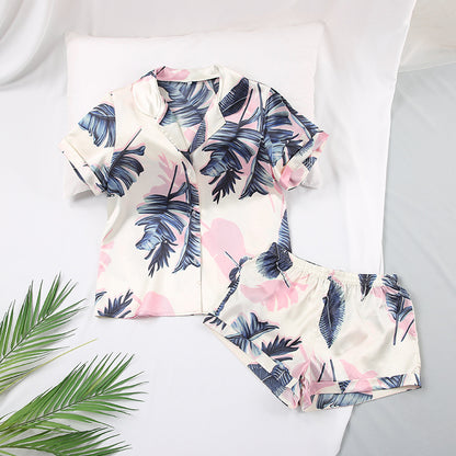 Conjunto de pijama holgado informal de seda con manga corta y pantalones cortos para mujer