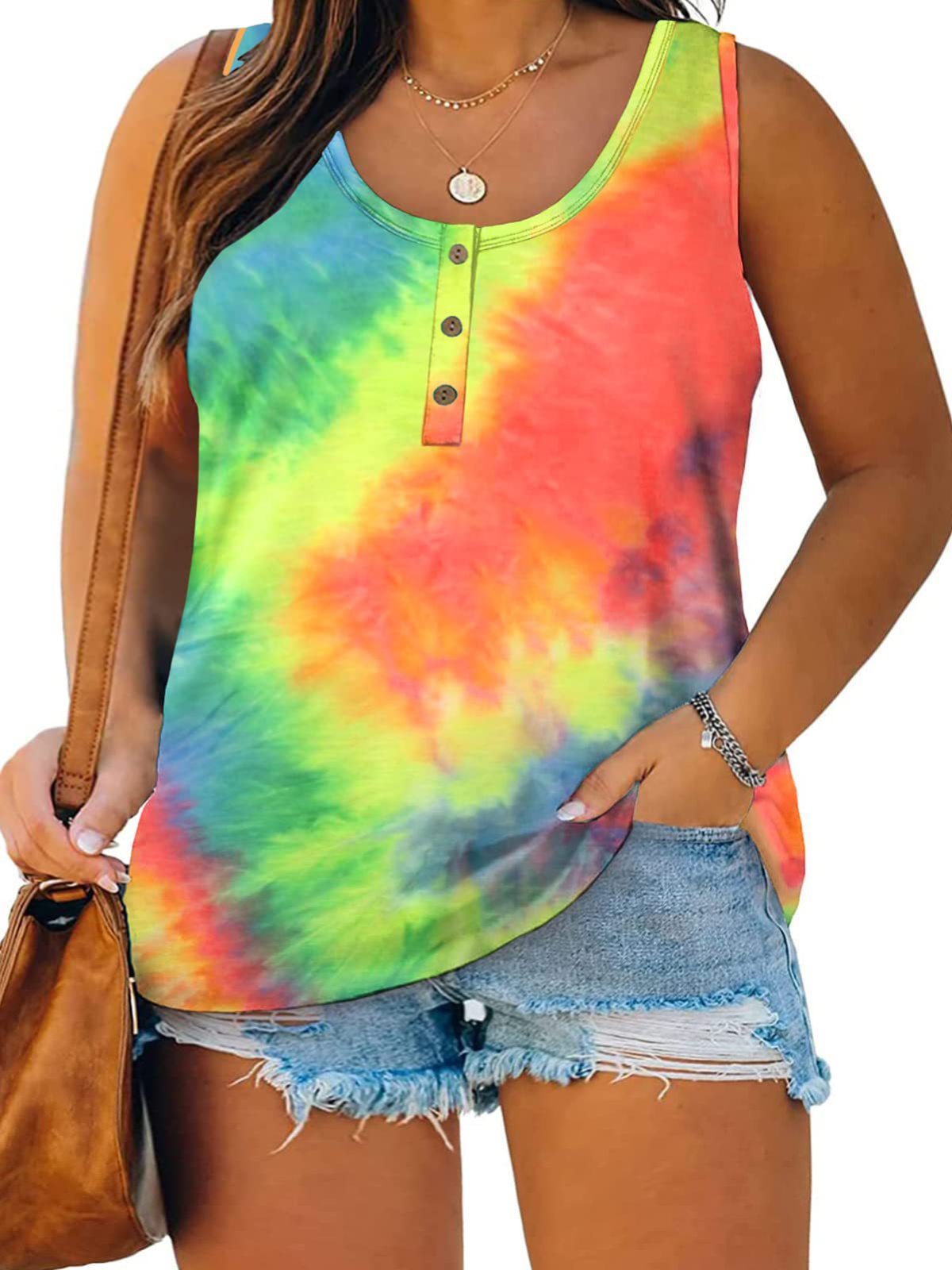 Top informal sin mangas con estampado gráfico de talla grande para mujer de verano