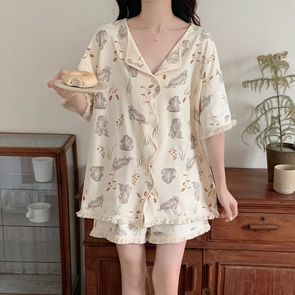 Conjunto de pijama informal de manga corta y pantalones cortos para mujer