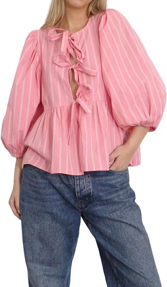 Blusas casuales dulces con tirantes y rayas para mujer