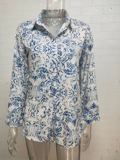 Camisa informal de manga larga con solapa y estampado de rayas de leopardo para mujer