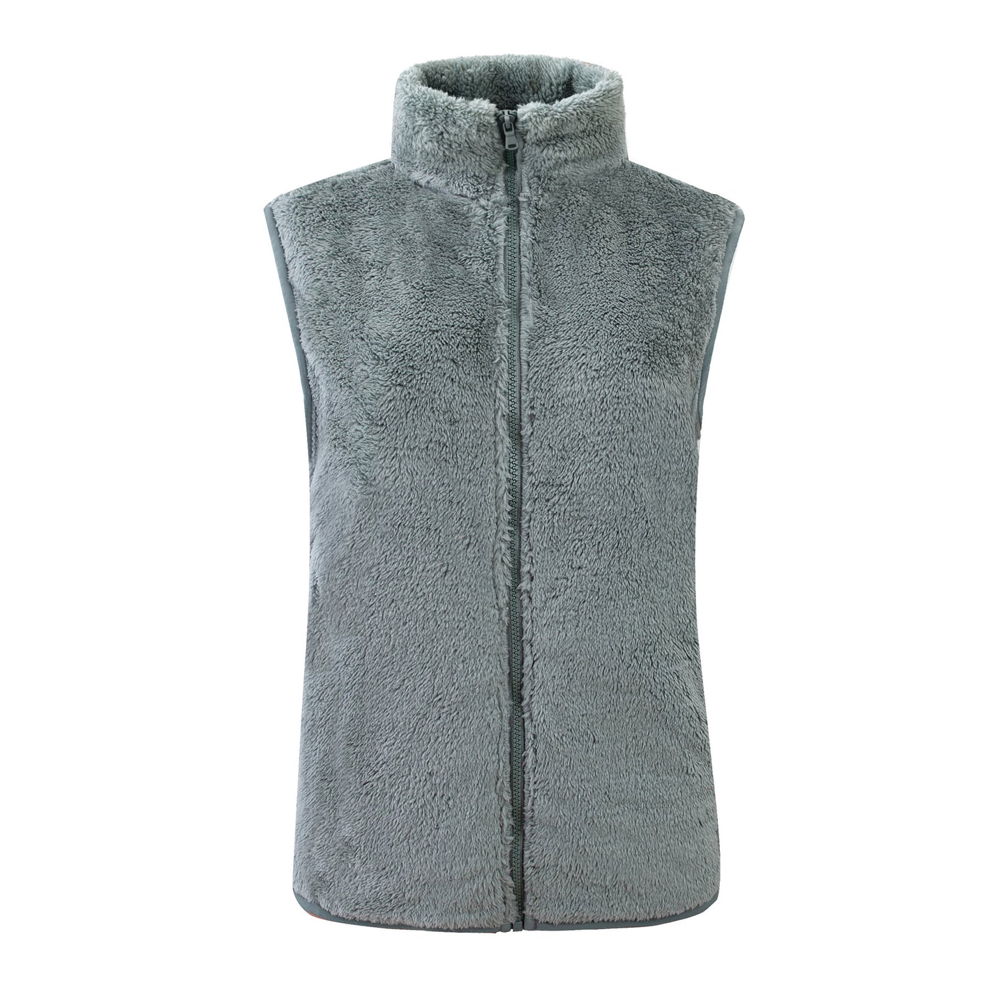 Chaleco informal de invierno de lana de color liso con cuello alto sin mangas para mujer