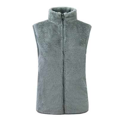 Chaleco informal de invierno de lana de color liso con cuello alto sin mangas para mujer
