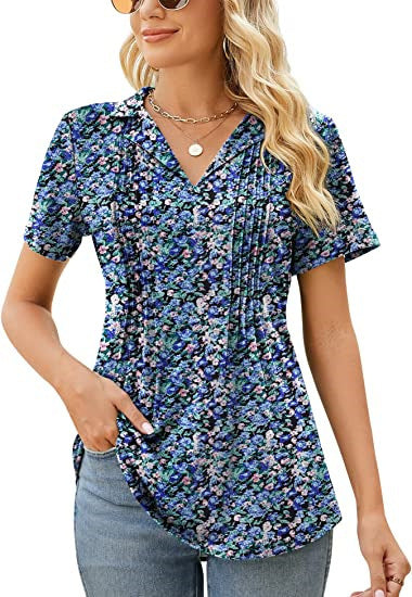 Camiseta informal de verano para mujer, con cuello en V y manga corta en blanco