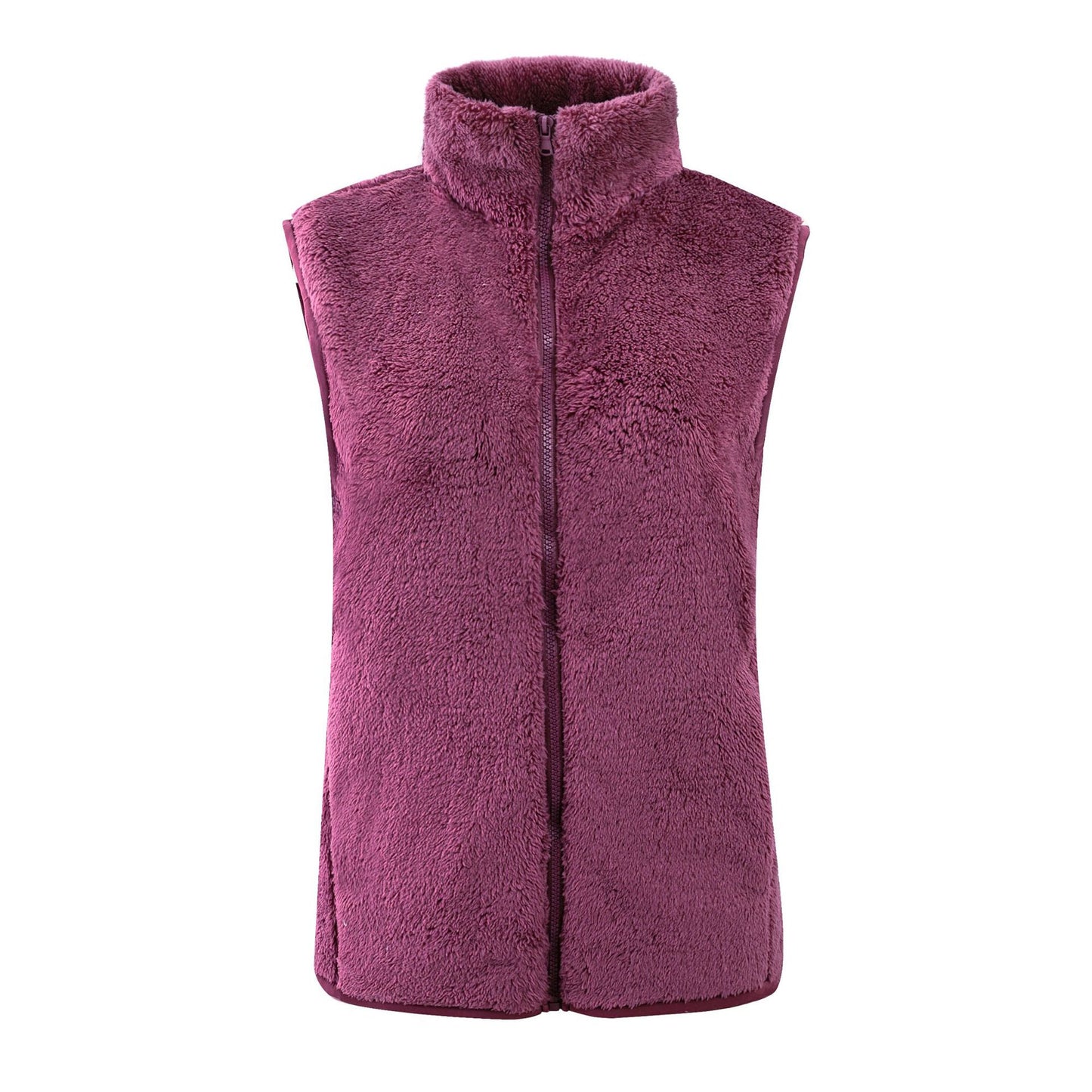 Chaleco informal de invierno de lana de color liso con cuello alto sin mangas para mujer
