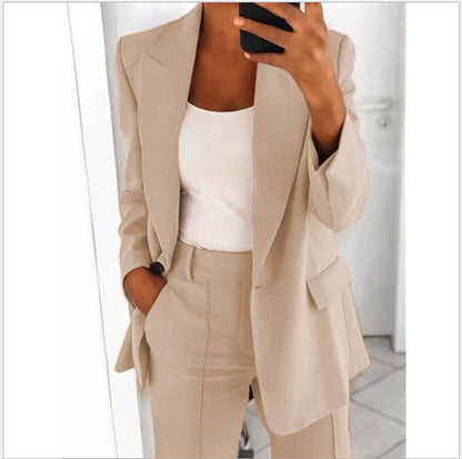 Conjunto de dos piezas de chaqueta y pantalón con solapa informal para mujer