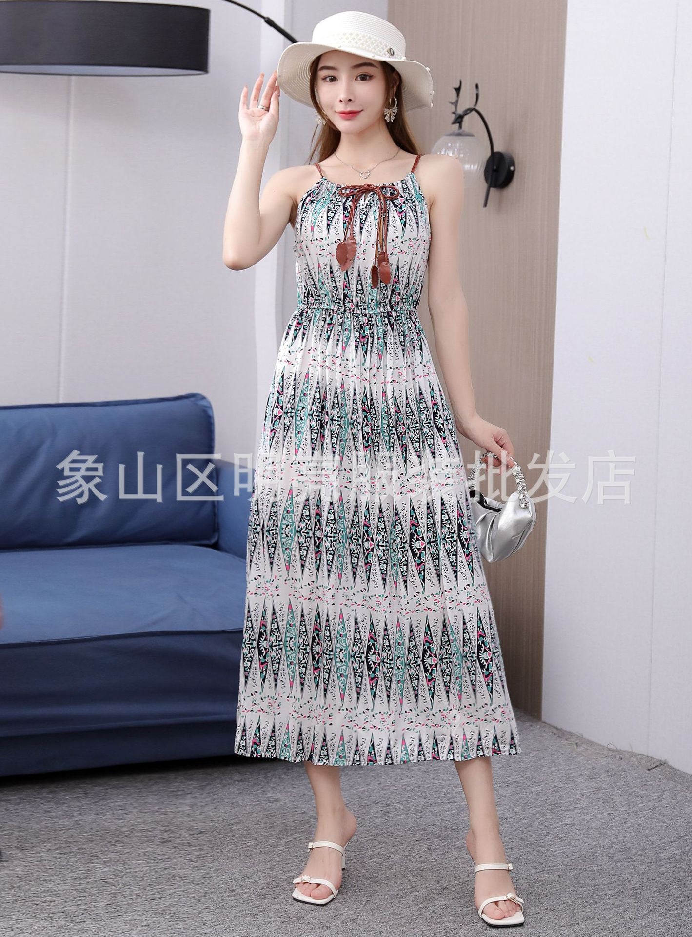 Women Fashion Casual Irregular Printing Sling Long Dress