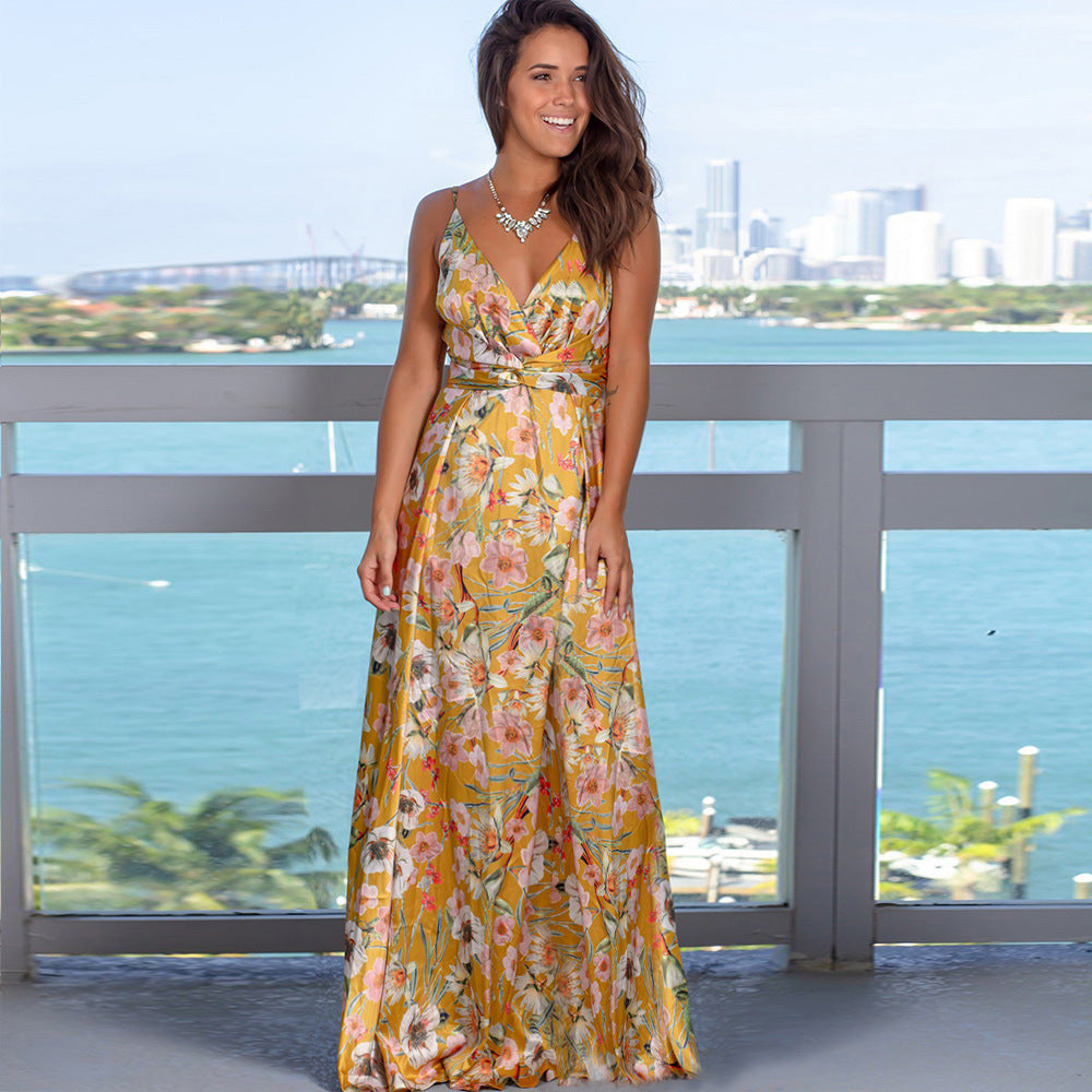 Vestido camisola holgado con cuello en V y estampado floral para mujer, informal, de vacaciones