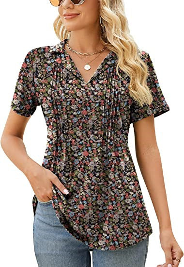 Camiseta informal de verano para mujer, con cuello en V y manga corta en blanco