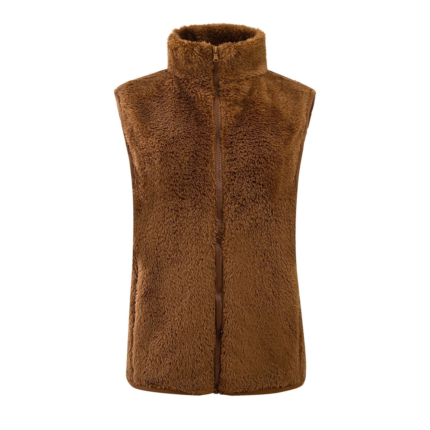Chaleco informal de invierno de lana de color liso con cuello alto sin mangas para mujer
