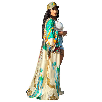 Cárdigan holgado con estampado gráfico informal de estilo bohemio para mujer