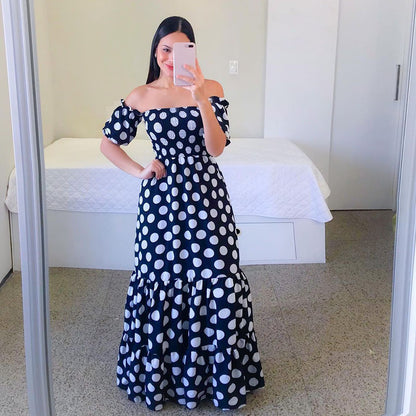 Summer Vacation Women Rainbow Color Floral Butterfly Large Swing Off Shoulder Casual Maxi Dress