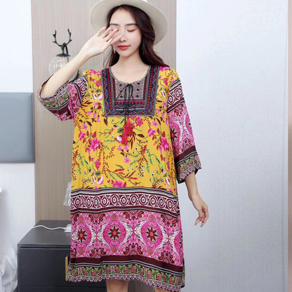 Vestido informal de manga larga con estampado étnico para mujer