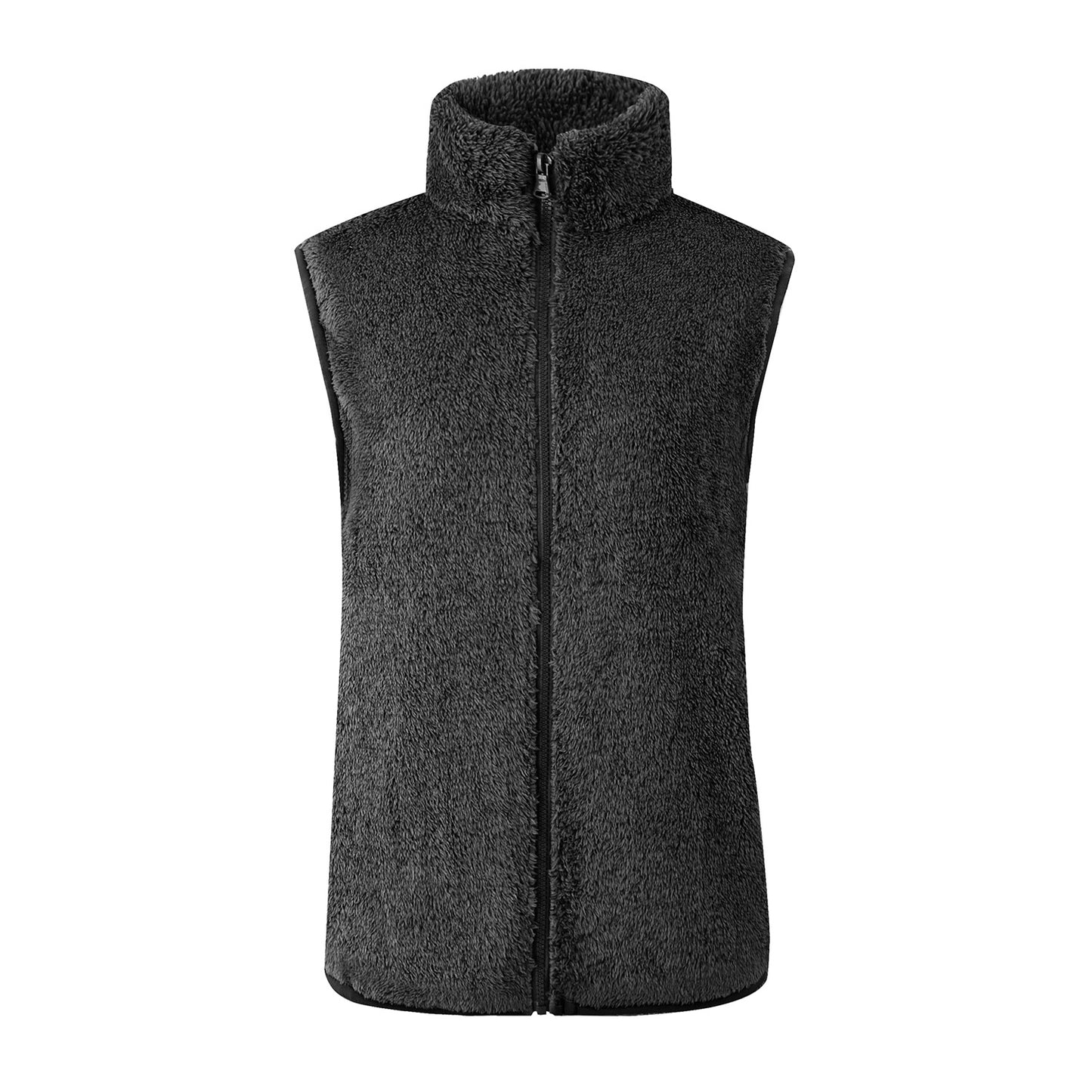 Chaleco informal de invierno de lana de color liso con cuello alto sin mangas para mujer