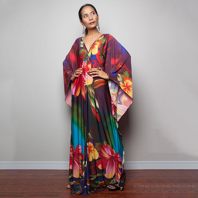 Traje de baño largo con estampado floral a rayas y protección solar para mujer