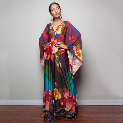 Traje de baño largo con estampado floral a rayas y protección solar para mujer