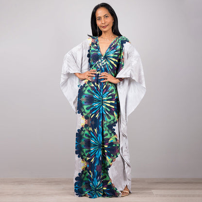 Traje de baño largo con estampado floral a rayas y protección solar para mujer