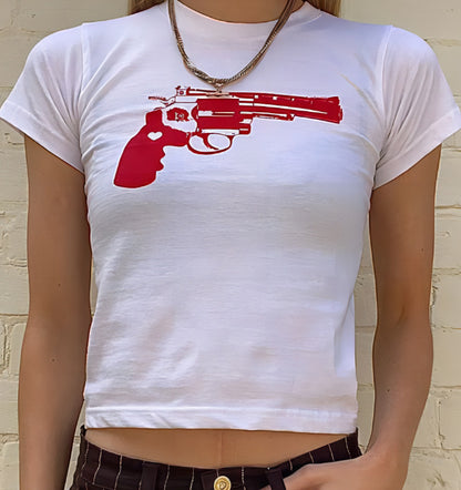 Camiseta corta informal de verano para mujer con estampado floral y letras, cuello redondo y manga corta