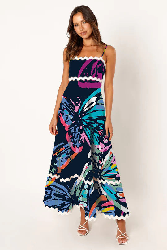 Women Casual Summer Vacation Floral Color Blocking Maxi Sun Dress
