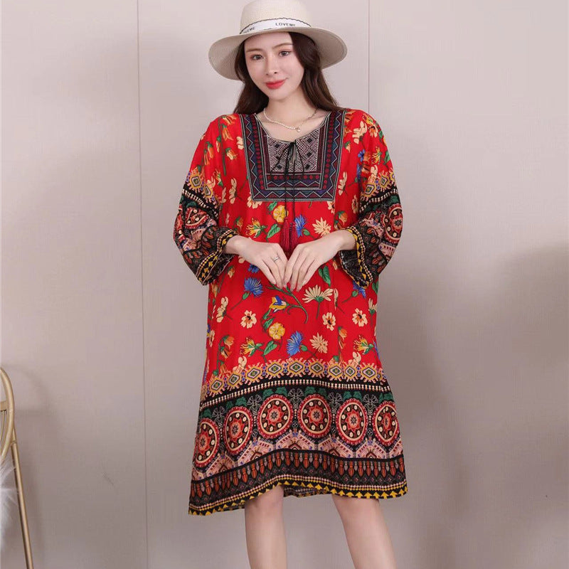 Vestido informal de manga larga con estampado étnico para mujer