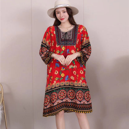Vestido informal de manga larga con estampado étnico para mujer