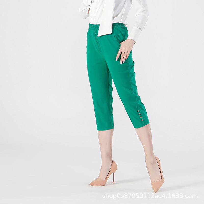 Women Fashion Casual Solid Color Plus Size Cropped Pants