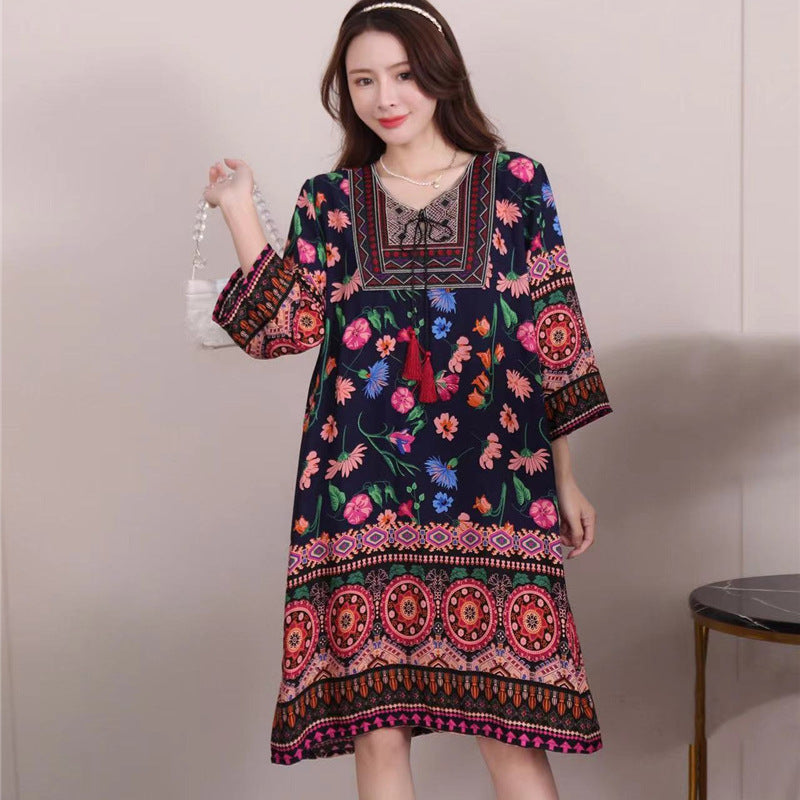 Vestido informal de manga larga con estampado étnico para mujer