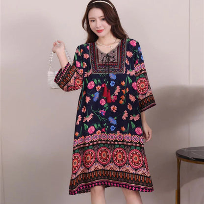 Vestido informal de manga larga con estampado étnico para mujer