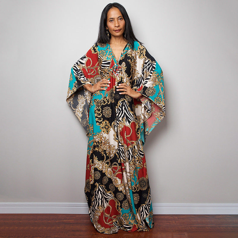 Traje de baño largo con estampado floral a rayas y protección solar para mujer