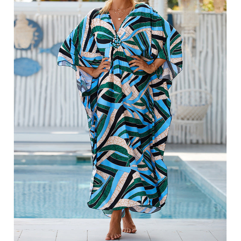 Traje de baño de verano para mujer, informal, estampado, holgado, protector solar