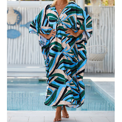 Traje de baño de verano para mujer, informal, estampado, holgado, protector solar