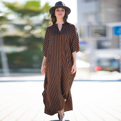 Women Casual Loose Stripe Leaf Feather Print Bikini Cover-Ups