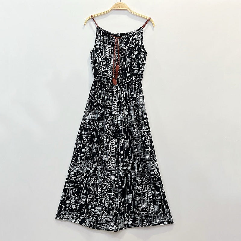 Women Fashion Casual Irregular Printing Sling Long Dress